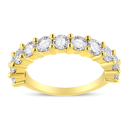14K Yellow Gold Plated .925 Sterling Silver 2.00 Cttw Shared Prong Set Round-Diamond 11 Stone Band Ring (J-K Color, I1-I2 Clarity) - Size 7 Bids.com