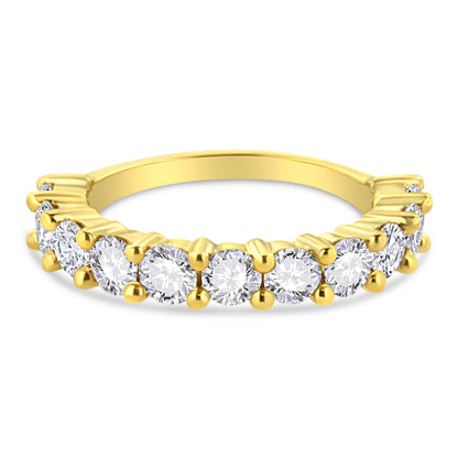 14K Yellow Gold Plated .925 Sterling Silver 2.00 Cttw Shared Prong Set Round-Diamond 11 Stone Band Ring (J-K Color, I1-I2 Clarity) - Size 7 Bids.com