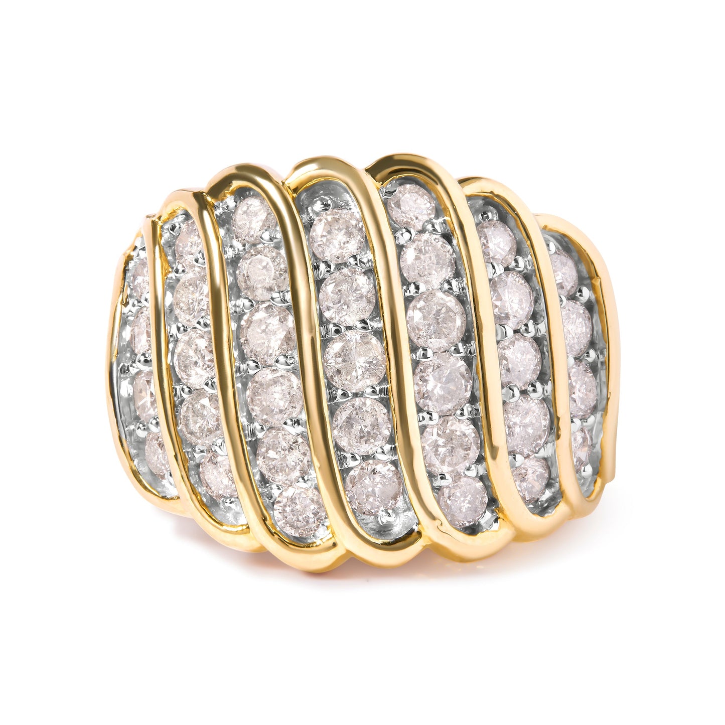 14K Yellow Gold Plated .925 Sterling Silver 2.00 Cttw Diamond Multi Row Band Ring (J-K Color, I1-I2 Clarity) - Ring Size 7 Bids.com
