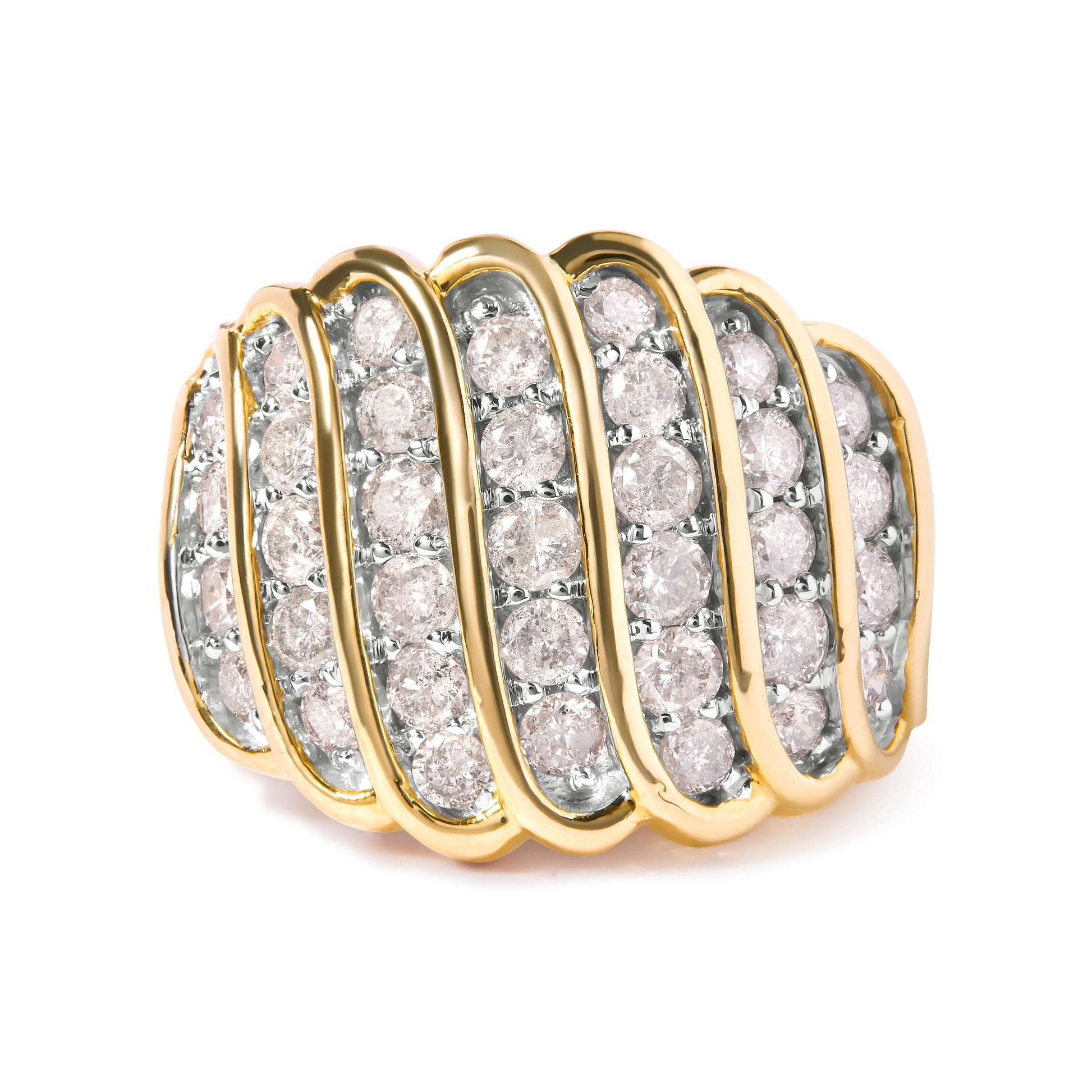 14K Yellow Gold Plated .925 Sterling Silver 2.00 Cttw Diamond Multi Row Band Ring (J-K Color, I1-I2 Clarity) - Ring Size 7 Bids.com