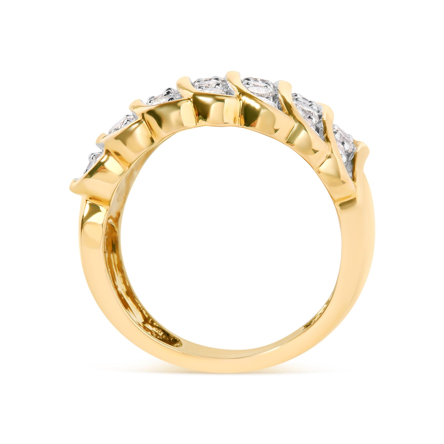 14K Yellow Gold Plated .925 Sterling Silver 2.00 Cttw Diamond Multi Row Band Ring (J-K Color, I1-I2 Clarity) - Ring Size 7 Bids.com