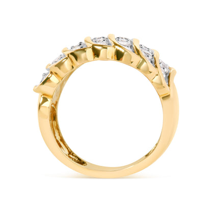 14K Yellow Gold Plated .925 Sterling Silver 2.00 Cttw Diamond Multi Row Band Ring (J-K Color, I1-I2 Clarity) - Ring Size 7 Bids.com