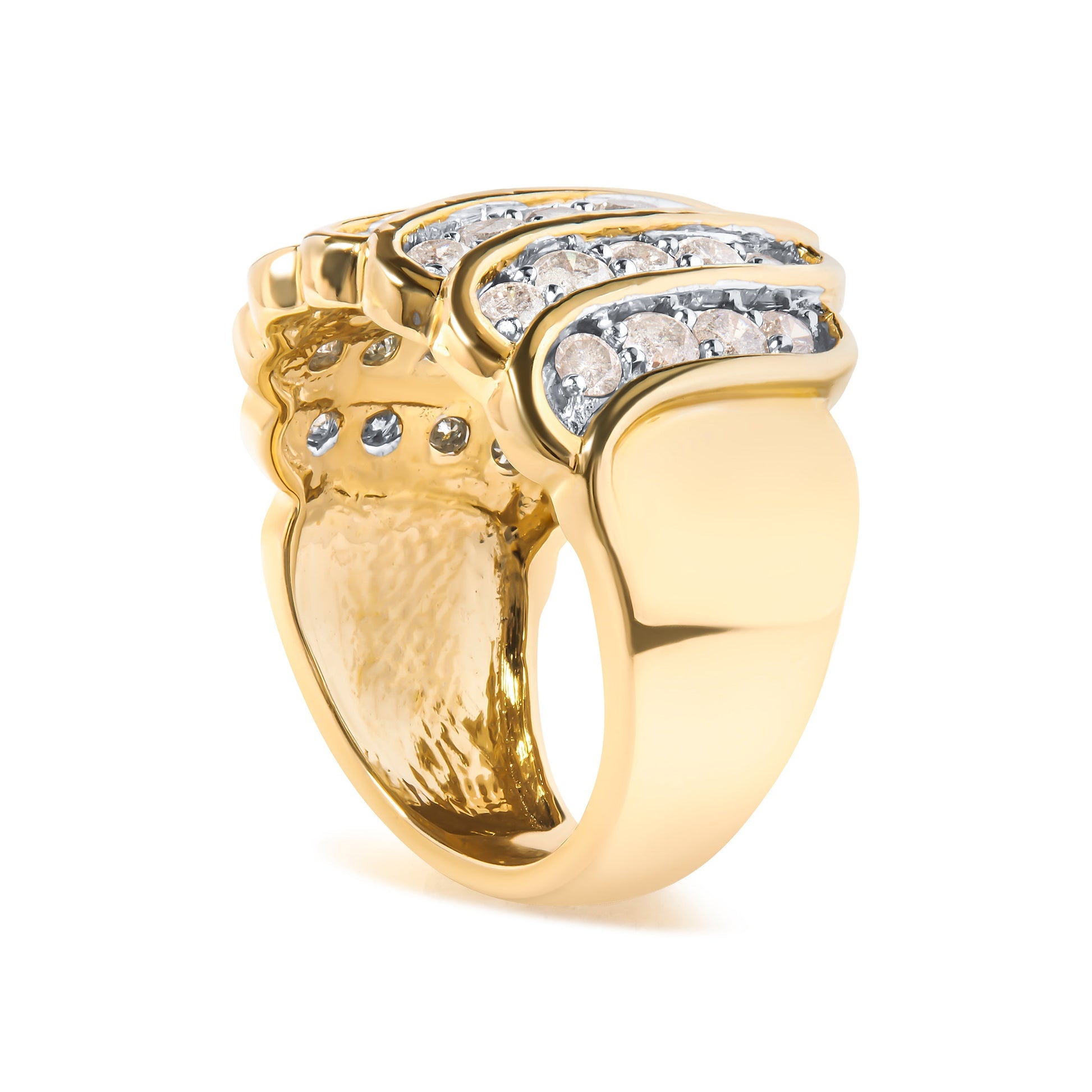 14K Yellow Gold Plated .925 Sterling Silver 2.00 Cttw Diamond Multi Row Band Ring (J-K Color, I1-I2 Clarity) - Ring Size 7 Bids.com