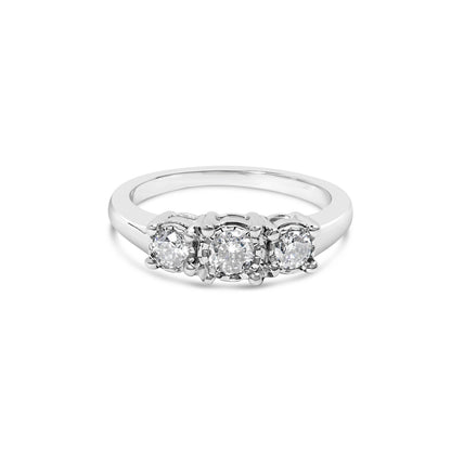14K White Gold 1/2 Cttw Miracle Set Round Lab Grown Diamond Three Stone Illusion Plate Ring (F-G Color, VS1-VS2 Clarity) - Ring Size 7 Bids.com