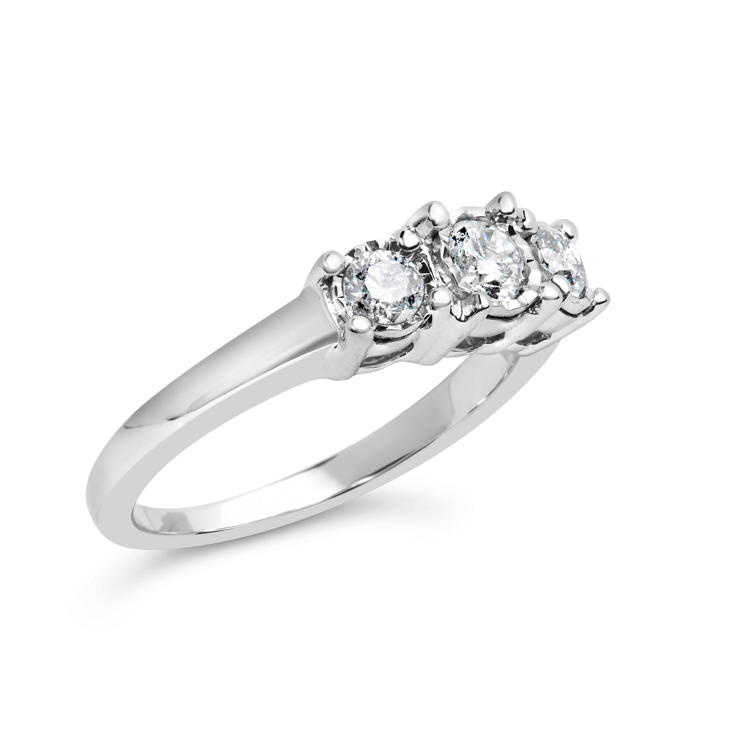 14K White Gold 1/2 Cttw Miracle Set Round Lab Grown Diamond Three Stone Illusion Plate Ring (F-G Color, VS1-VS2 Clarity) - Ring Size 7 Bids.com