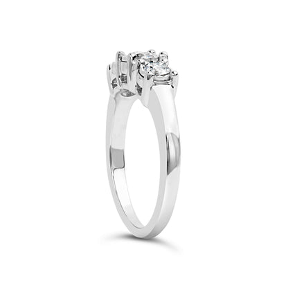 14K White Gold 1/2 Cttw Miracle Set Round Lab Grown Diamond Three Stone Illusion Plate Ring (F-G Color, VS1-VS2 Clarity) - Ring Size 7 Bids.com