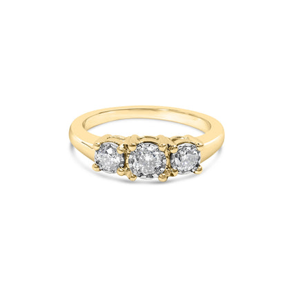 10K Yellow Gold 1/2 Cttw Miracle Set Round Diamond Three Stone Illusion Plate Ring (I-J Color, I2-I3 Clarity) - Size 7 Bids.com