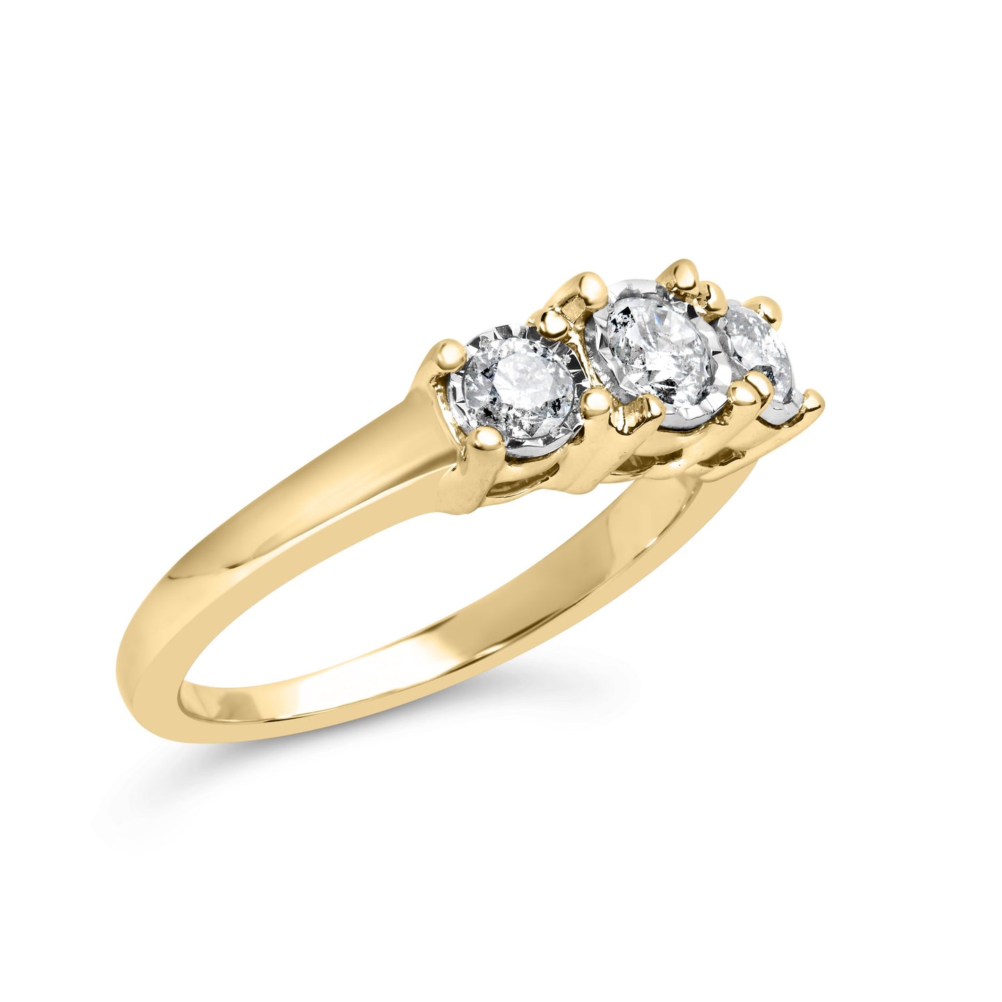 10K Yellow Gold 1/2 Cttw Miracle Set Round Diamond Three Stone Illusion Plate Ring (I-J Color, I2-I3 Clarity) - Size 7 Bids.com