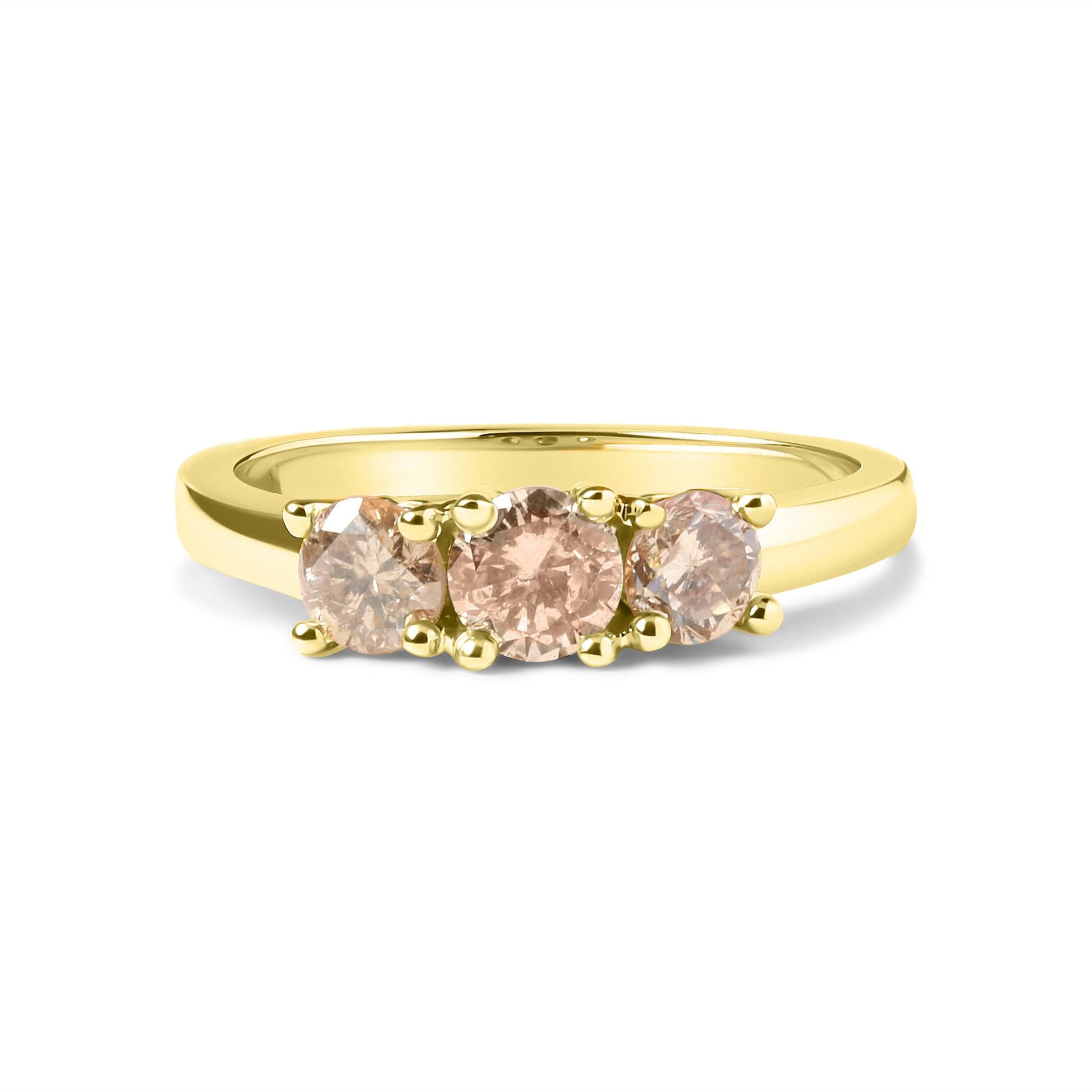 10K Yellow Gold 1.00 Cttw Champagne Diamond 3-Stone Band Ring (J-K Color, I1-I2 Clarity)  - Size 7 Bids.com