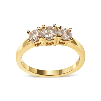10K Yellow Gold 1.00 Cttw Champagne Diamond 3-Stone Band Ring (J-K Color, I1-I2 Clarity)  - Size 7 Bids.com