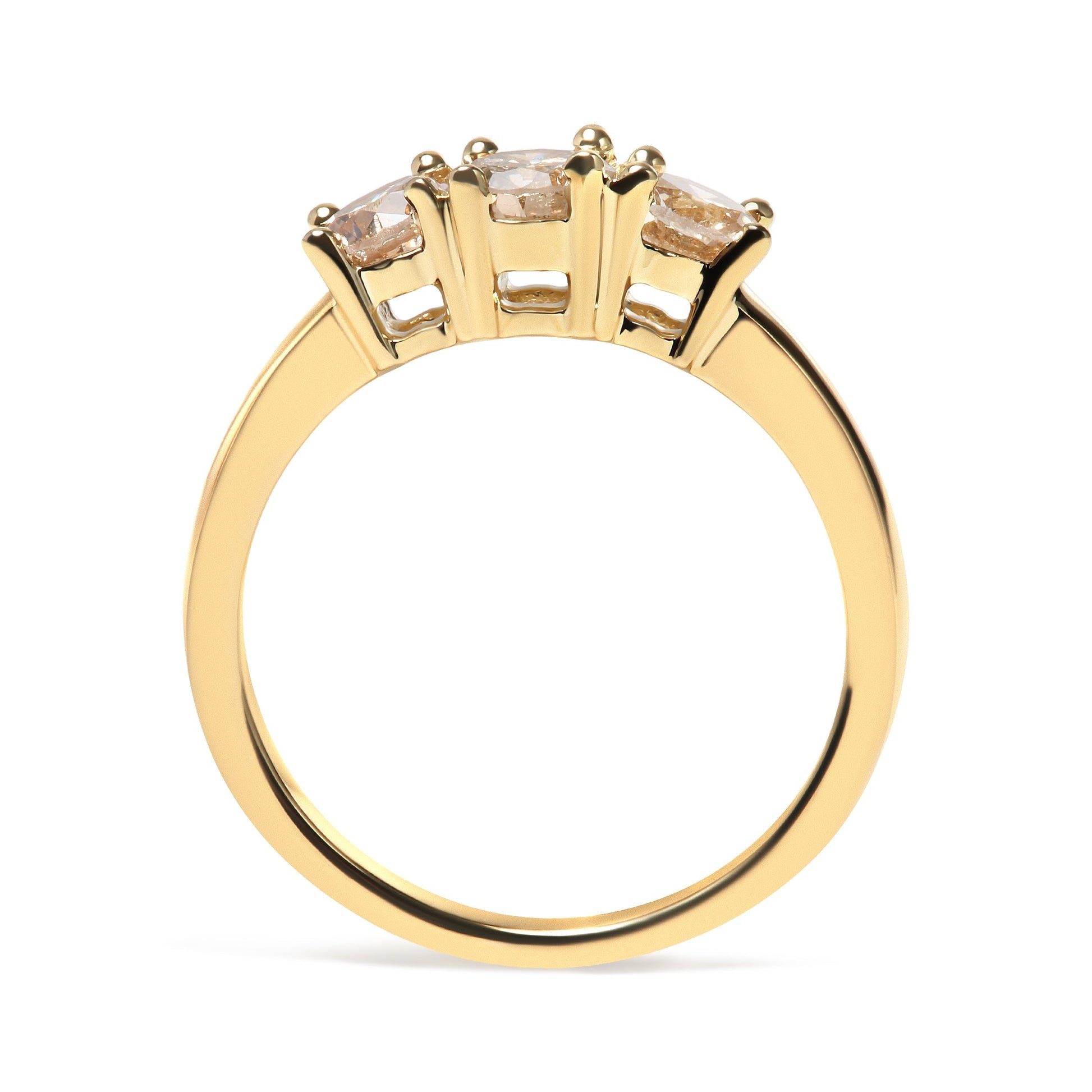 10K Yellow Gold 1.00 Cttw Champagne Diamond 3-Stone Band Ring (J-K Color, I1-I2 Clarity)  - Size 7 Bids.com