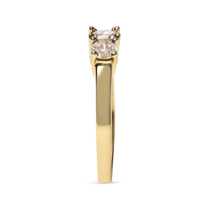 10K Yellow Gold 1.00 Cttw Champagne Diamond 3-Stone Band Ring (J-K Color, I1-I2 Clarity)  - Size 7 Bids.com