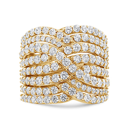 10K Yellow Gold 3.0 Cttw Diamond Eight-Row Bypass Crossover Statement Band Ring (H-I Color, I2-I3 Clarity) - Size 7 Bids.com
