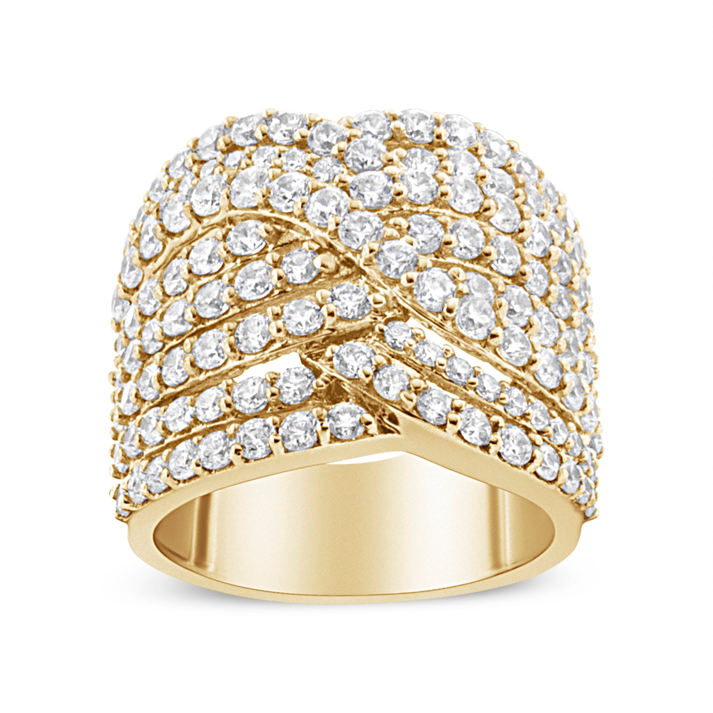 10K Yellow Gold 3.0 Cttw Diamond Eight-Row Bypass Crossover Statement Band Ring (H-I Color, I2-I3 Clarity) - Size 7 Bids.com