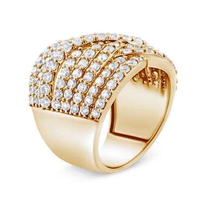 10K Yellow Gold 3.0 Cttw Diamond Eight-Row Bypass Crossover Statement Band Ring (H-I Color, I2-I3 Clarity) - Size 7 Bids.com