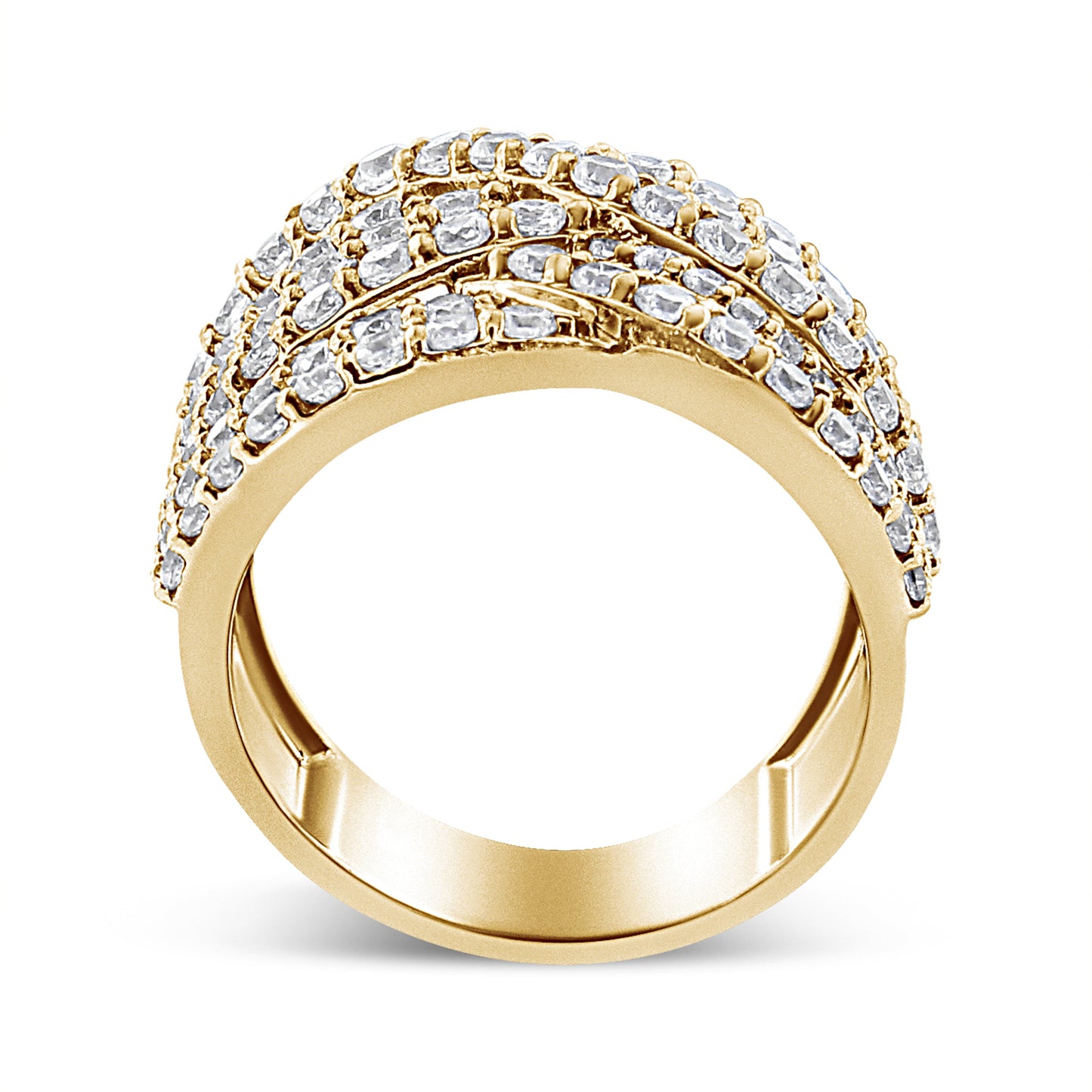 10K Yellow Gold 3.0 Cttw Diamond Eight-Row Bypass Crossover Statement Band Ring (H-I Color, I2-I3 Clarity) - Size 7 Bids.com