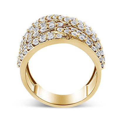 10K Yellow Gold 3.0 Cttw Diamond Eight-Row Bypass Crossover Statement Band Ring (H-I Color, I2-I3 Clarity) - Size 7 Bids.com