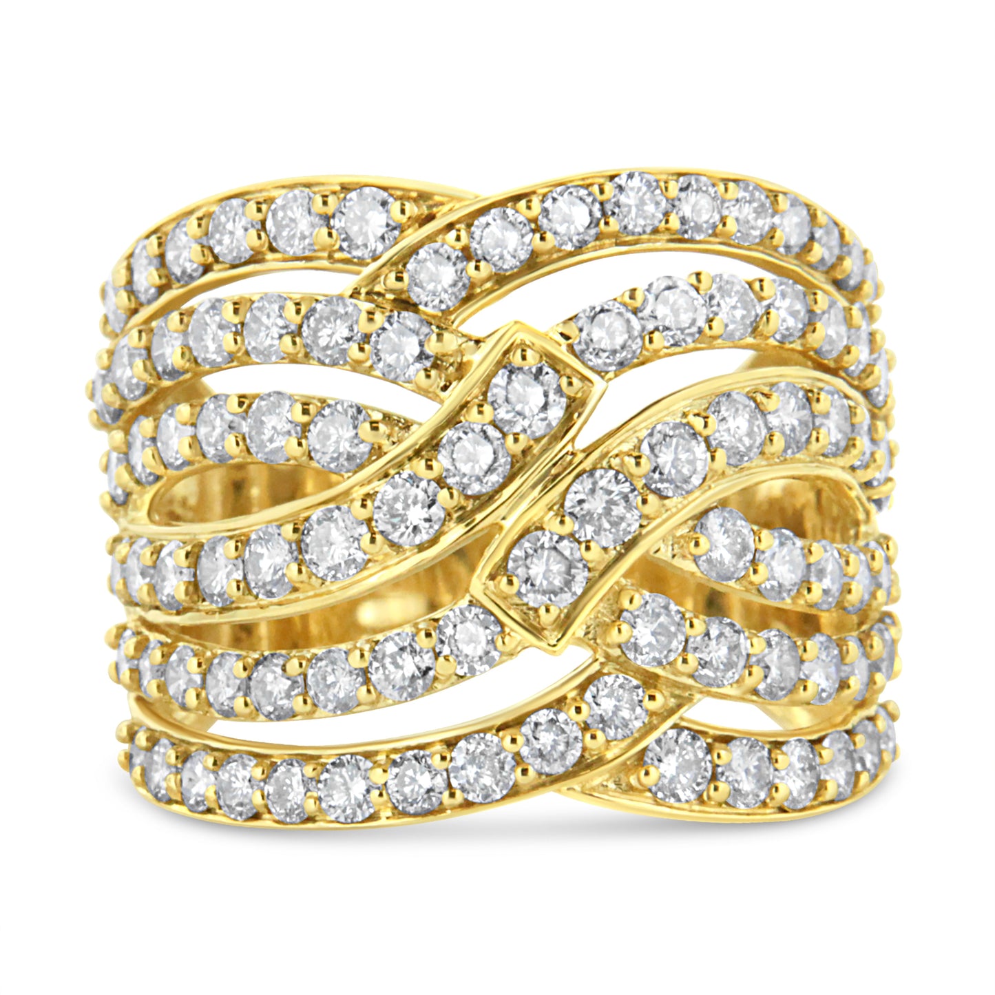 10K Yellow Gold 3.00 Cttw Diamond Multi Row Bypass Wave Cocktail Band Ring (J-K Color, I1-I2 Clarity) - Size 7 Bids.com