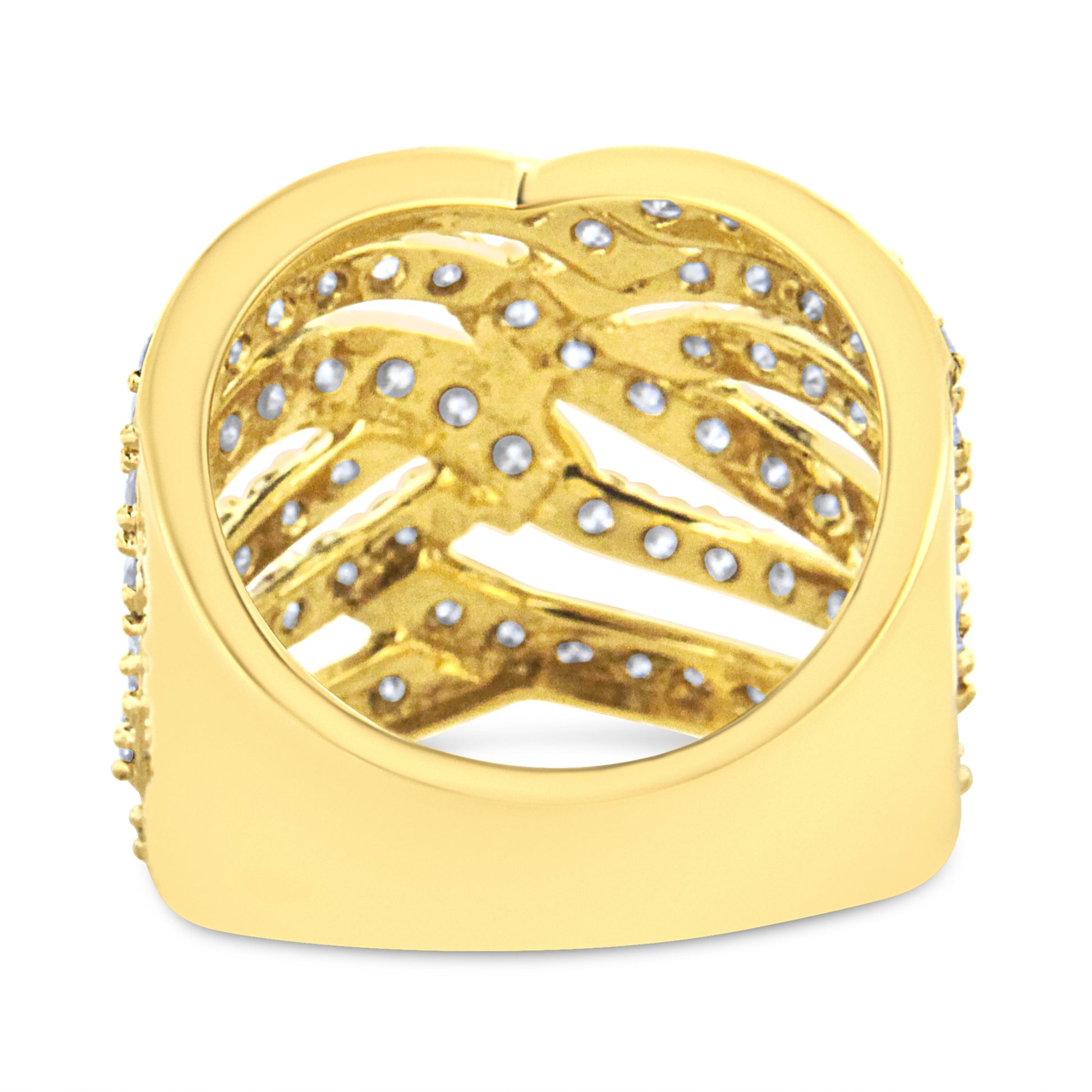 10K Yellow Gold 3.00 Cttw Diamond Multi Row Bypass Wave Cocktail Band Ring (J-K Color, I1-I2 Clarity) - Size 7 Bids.com