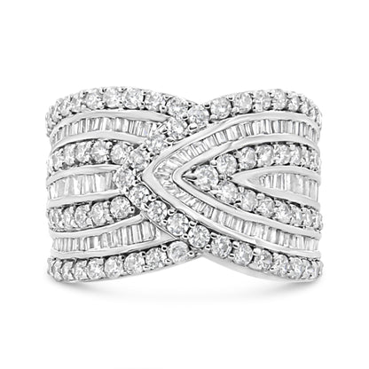 .925 Sterling Silver 2 3/8 Cttw Diamond Multi Row Overlay Band Ring ( J-K Color, I3 Clarity) - Ring Size 7 Bids.com