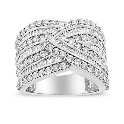 .925 Sterling Silver 2 3/8 Cttw Diamond Multi Row Overlay Band Ring ( J-K Color, I3 Clarity) - Ring Size 7 Bids.com