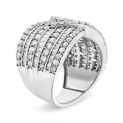 .925 Sterling Silver 2 3/8 Cttw Diamond Multi Row Overlay Band Ring ( J-K Color, I3 Clarity) - Ring Size 7 Bids.com