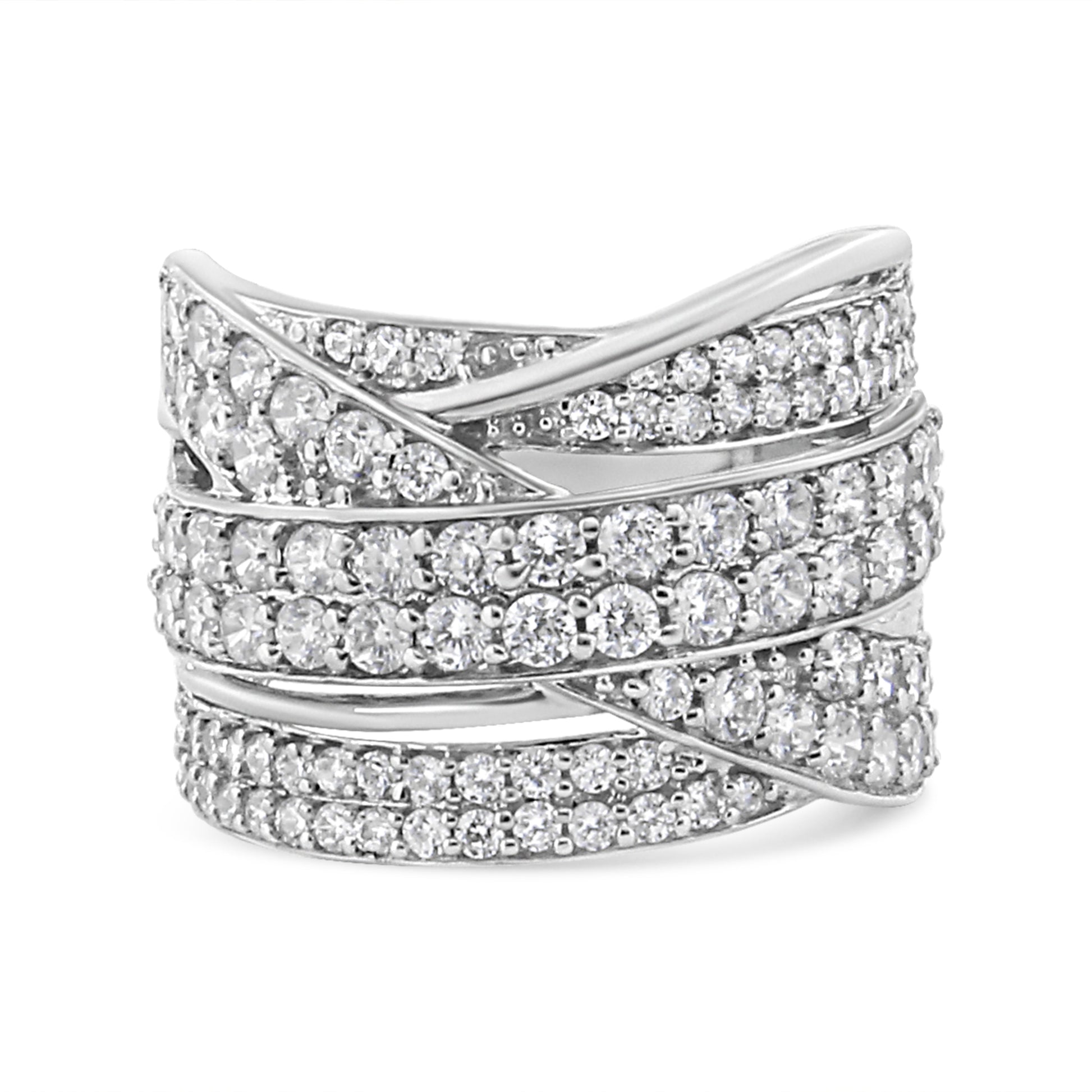 .925 Sterling Silver 2.00 Cttw Round-Cut Diamond Overlapping Bypass Band Ring (I-J Color, I2-I3 Clarity) - Ring Size 7 Bids.com