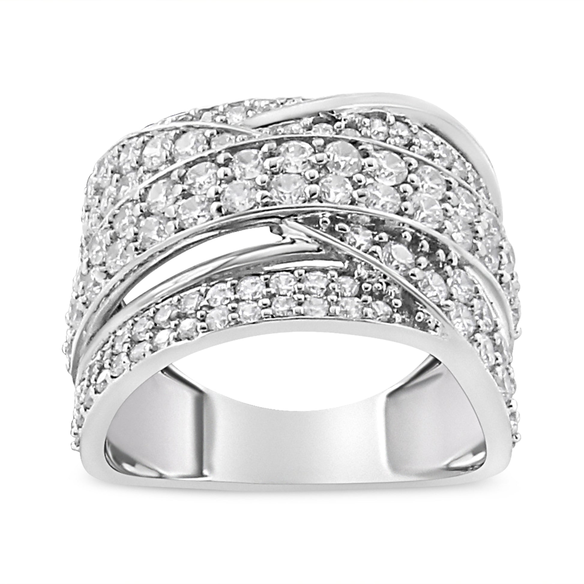 .925 Sterling Silver 2.00 Cttw Round-Cut Diamond Overlapping Bypass Band Ring (I-J Color, I2-I3 Clarity) - Ring Size 7 Bids.com