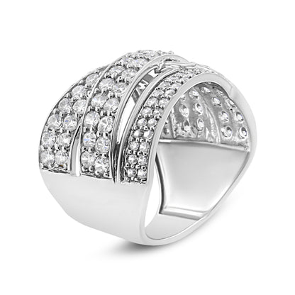 .925 Sterling Silver 2.00 Cttw Round-Cut Diamond Overlapping Bypass Band Ring (I-J Color, I2-I3 Clarity) - Ring Size 7 Bids.com