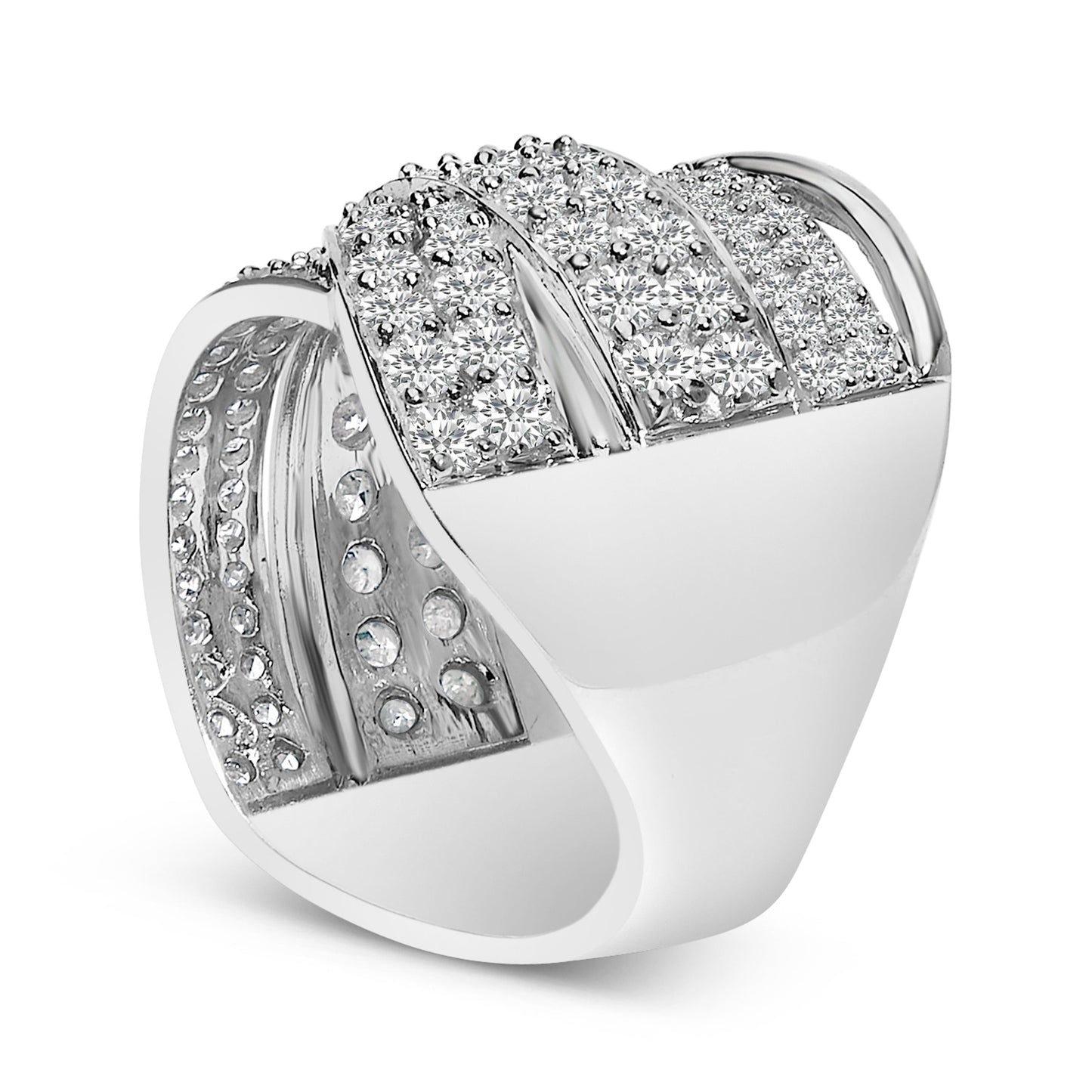 .925 Sterling Silver 2.00 Cttw Round-Cut Diamond Overlapping Bypass Band Ring (I-J Color, I2-I3 Clarity) - Ring Size 7 Bids.com