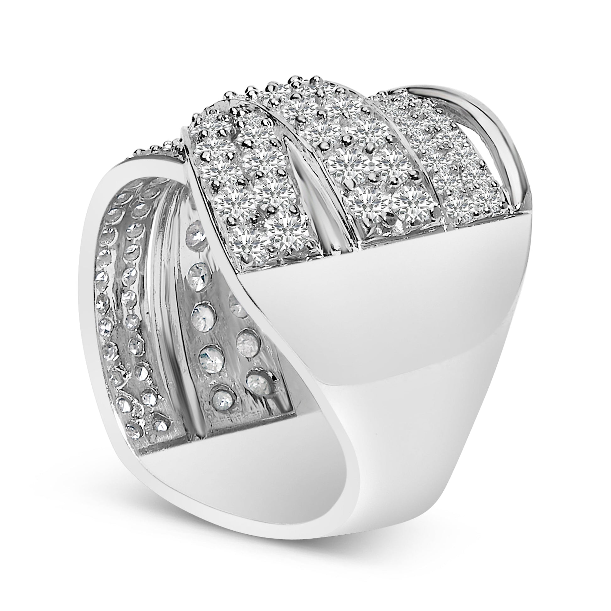 .925 Sterling Silver 2.00 Cttw Round-Cut Diamond Overlapping Bypass Band Ring (I-J Color, I2-I3 Clarity) - Ring Size 7 Bids.com