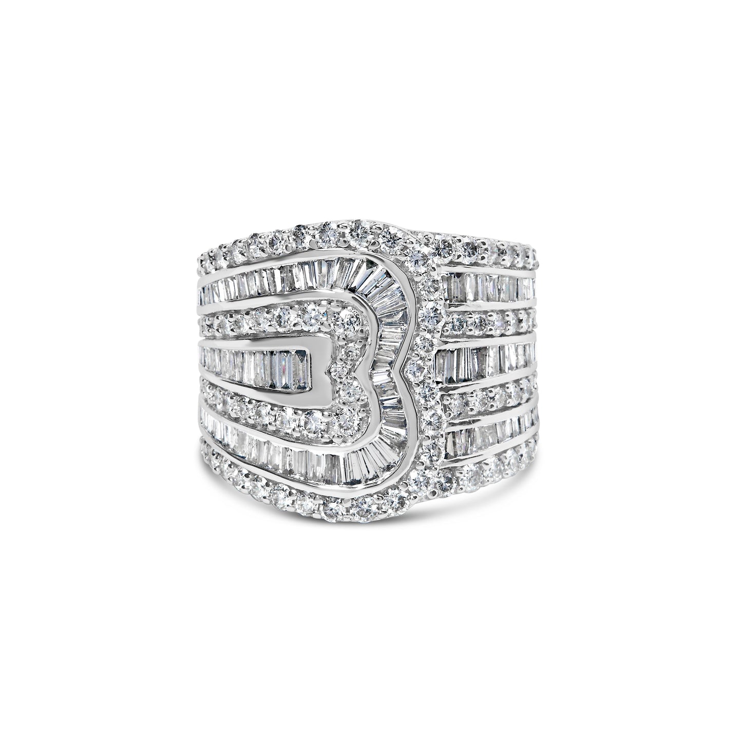 10K White Gold 2 1/2 Cttw Round and Baguette-Cut Diamond Multi-Row Bypass Ring (J-K Color, I2-I3 Clarity) - Ring Size 7 Bids.com