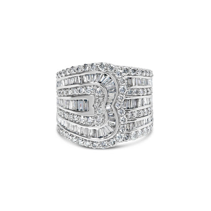 10K White Gold 2 1/2 Cttw Round and Baguette-Cut Diamond Multi-Row Bypass Ring (J-K Color, I2-I3 Clarity) - Ring Size 7 Bids.com