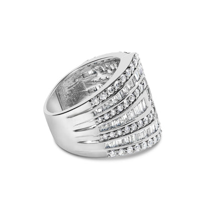 10K White Gold 2 1/2 Cttw Round and Baguette-Cut Diamond Multi-Row Bypass Ring (J-K Color, I2-I3 Clarity) - Ring Size 7 Bids.com