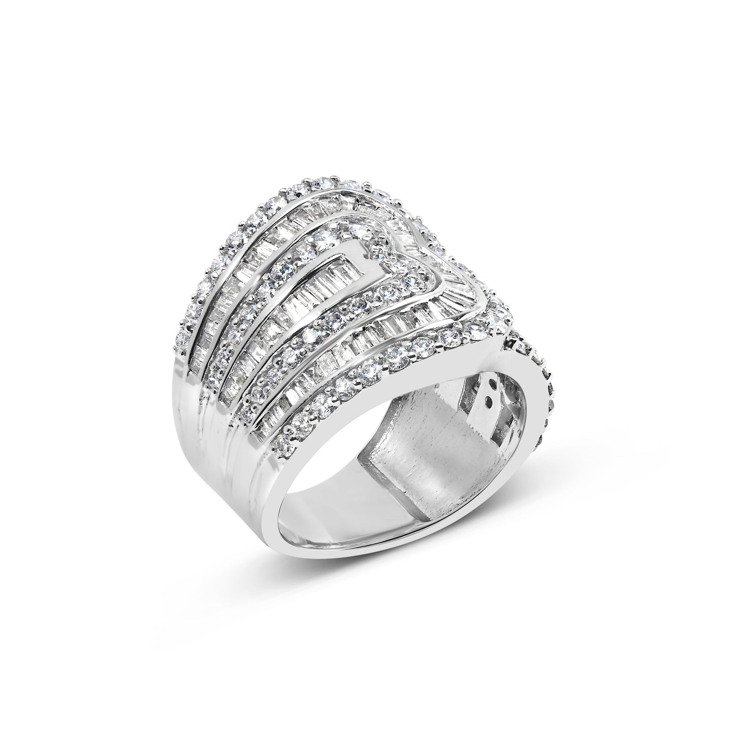 10K White Gold 2 1/2 Cttw Round and Baguette-Cut Diamond Multi-Row Bypass Ring (J-K Color, I2-I3 Clarity) - Ring Size 7 Bids.com