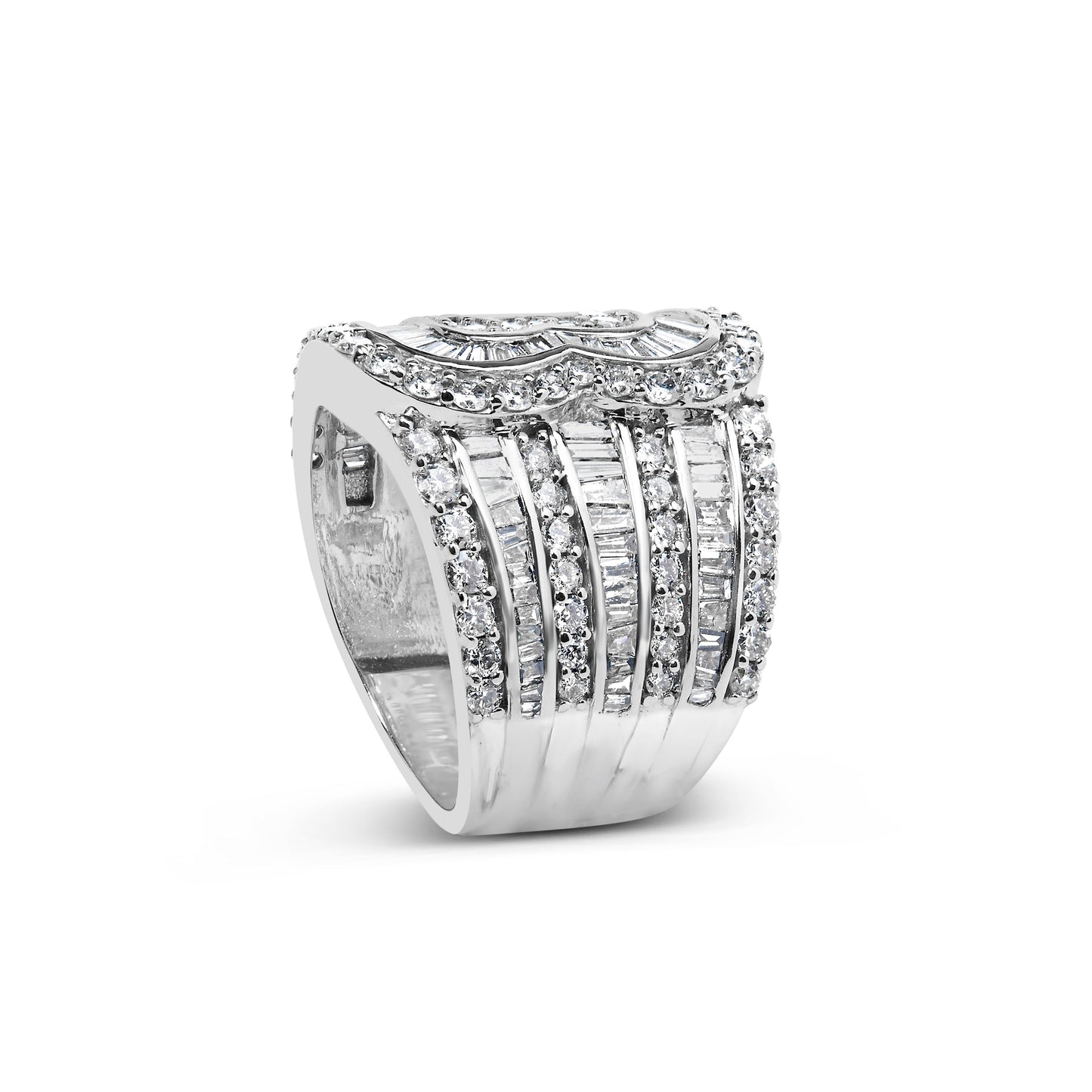 10K White Gold 2 1/2 Cttw Round and Baguette-Cut Diamond Multi-Row Bypass Ring (J-K Color, I2-I3 Clarity) - Ring Size 7 Bids.com