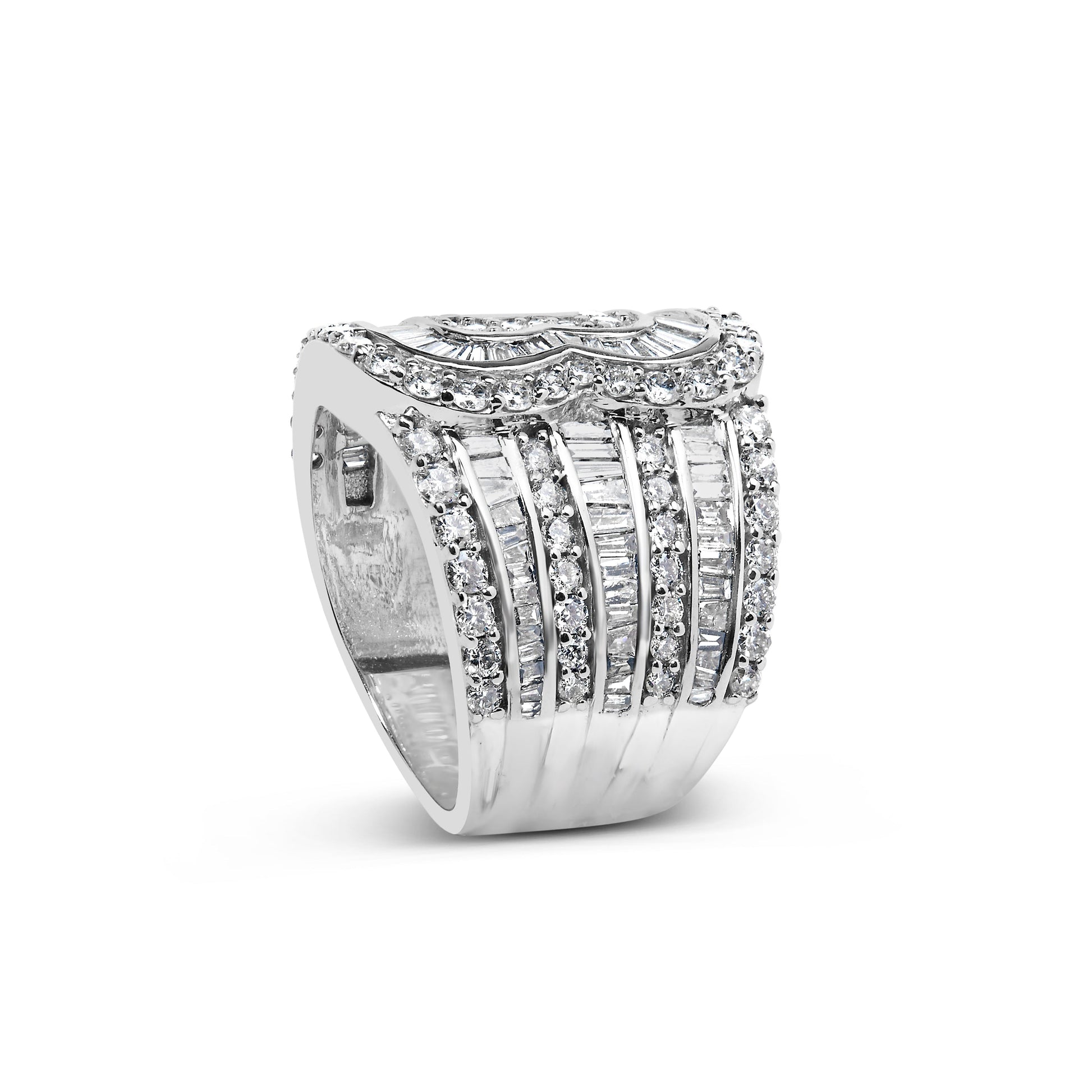 10K White Gold 2 1/2 Cttw Round and Baguette-Cut Diamond Multi-Row Bypass Ring (J-K Color, I2-I3 Clarity) - Ring Size 7 Bids.com