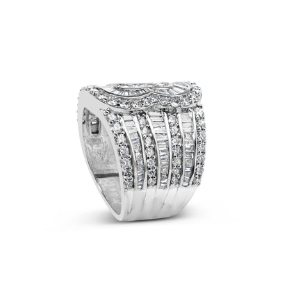 10K White Gold 2 1/2 Cttw Round and Baguette-Cut Diamond Multi-Row Bypass Ring (J-K Color, I2-I3 Clarity) - Ring Size 7 Bids.com