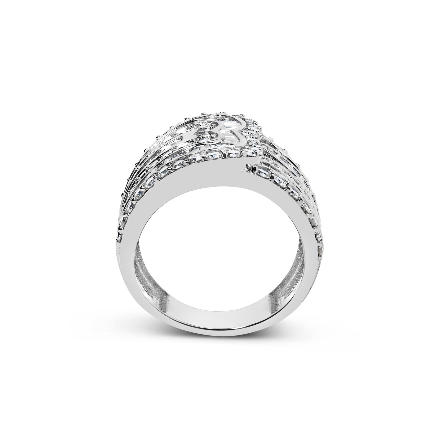 10K White Gold 2 1/2 Cttw Round and Baguette-Cut Diamond Multi-Row Bypass Ring (J-K Color, I2-I3 Clarity) - Ring Size 7 Bids.com