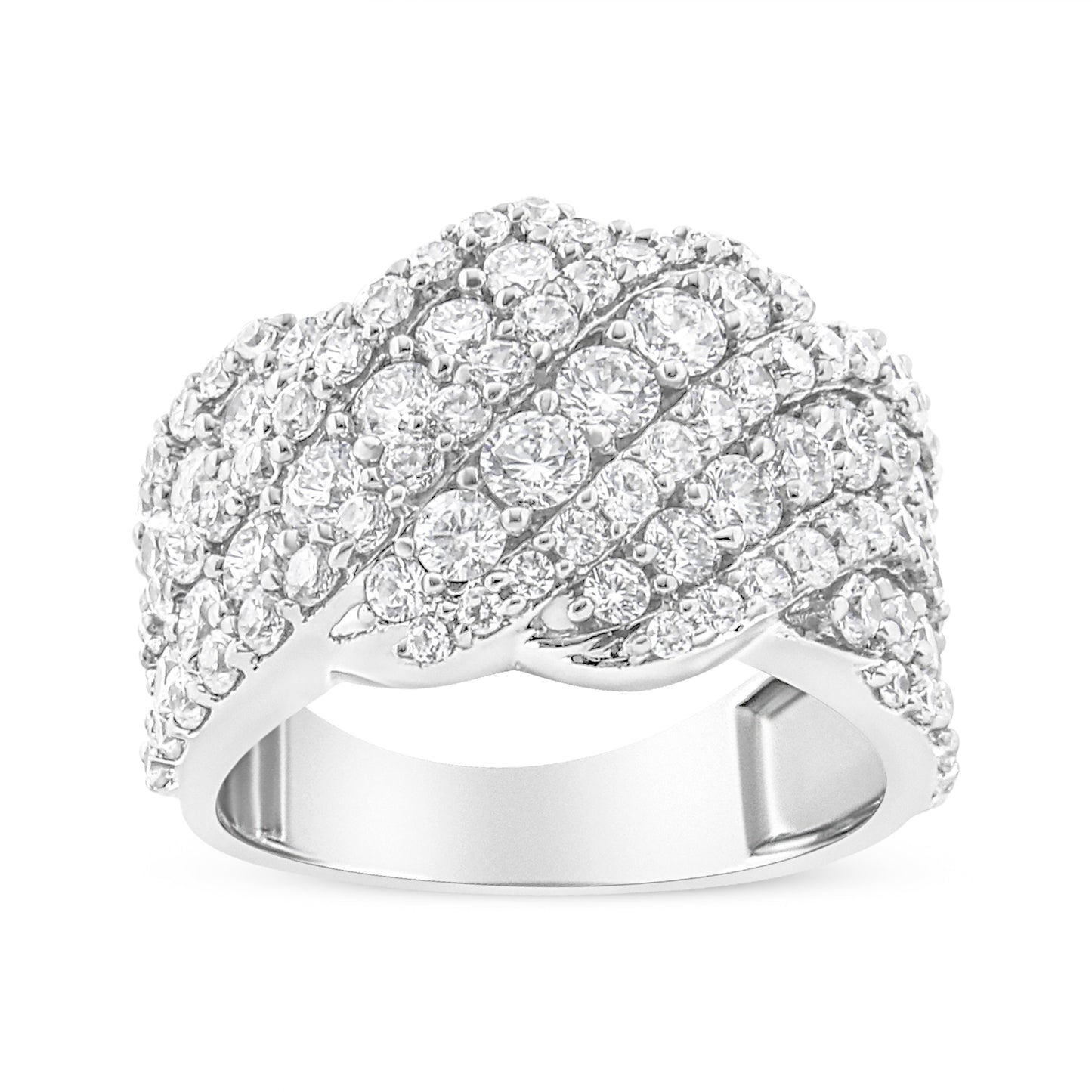 10K White Gold 3.00 Cttw Diamond Multi Row Cluster Band Ring (I-J Color, I3 Clarity) - Size 7 Bids.com