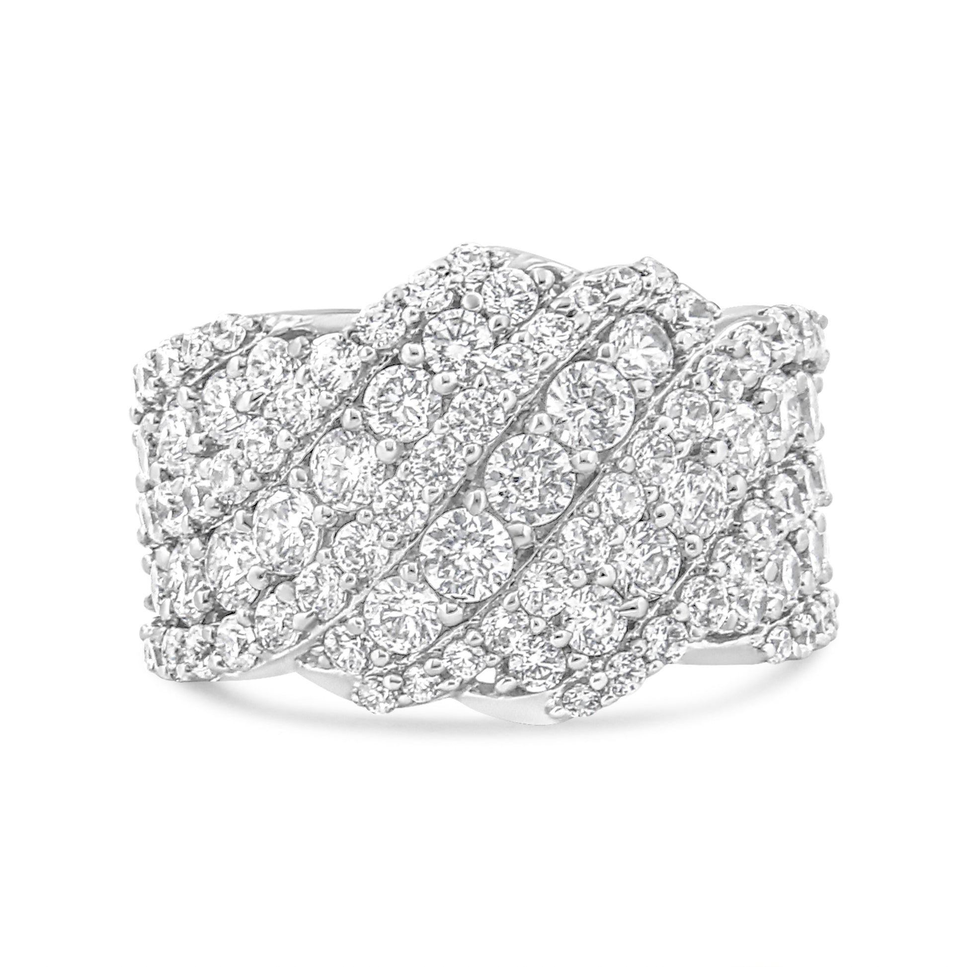 10K White Gold 3.00 Cttw Diamond Multi Row Cluster Band Ring (I-J Color, I3 Clarity) - Size 7 Bids.com