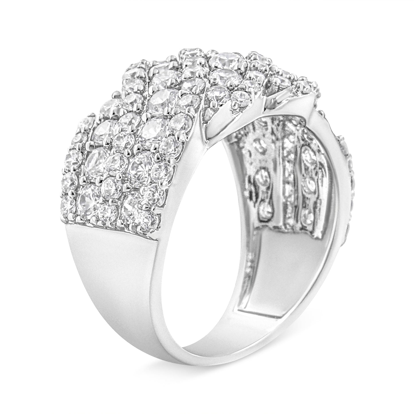 10K White Gold 3.00 Cttw Diamond Multi Row Cluster Band Ring (I-J Color, I3 Clarity) - Size 7 Bids.com