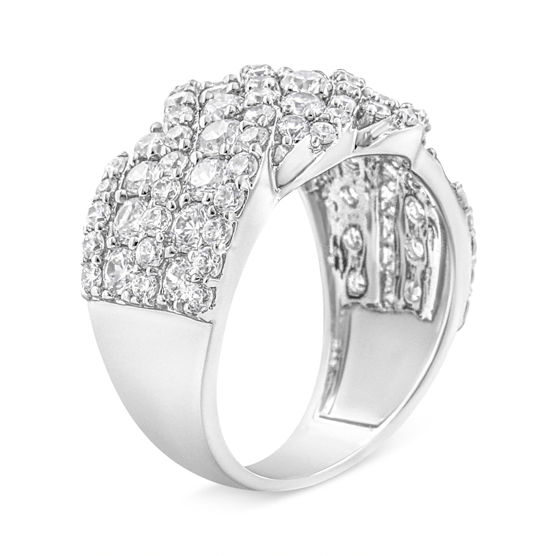 10K White Gold 3.00 Cttw Diamond Multi Row Cluster Band Ring (I-J Color, I3 Clarity) - Size 7 Bids.com