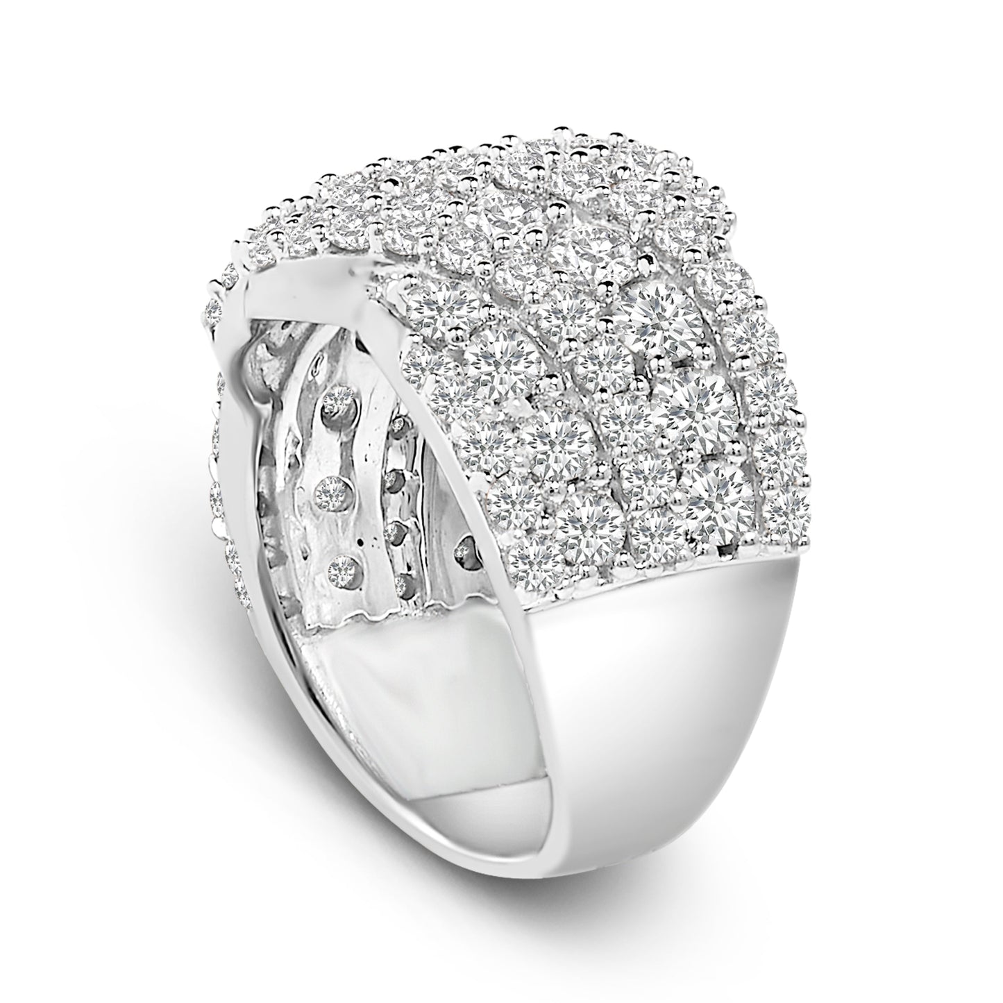 10K White Gold 3.00 Cttw Diamond Multi Row Cluster Band Ring (I-J Color, I3 Clarity) - Size 7 Bids.com