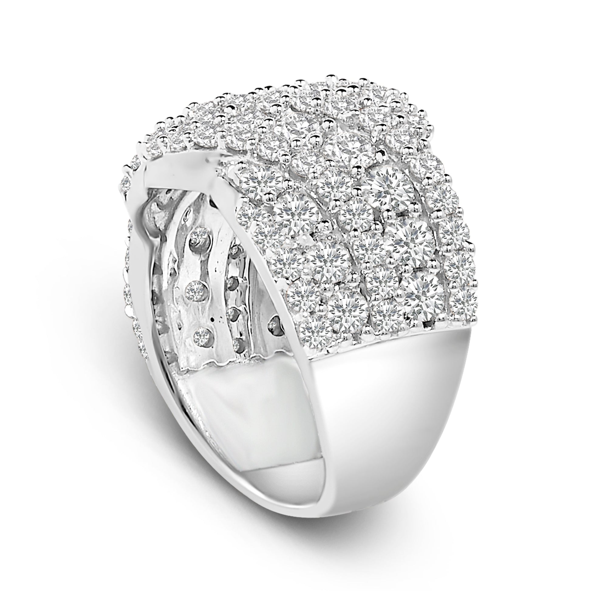 10K White Gold 3.00 Cttw Diamond Multi Row Cluster Band Ring (I-J Color, I3 Clarity) - Size 7 Bids.com