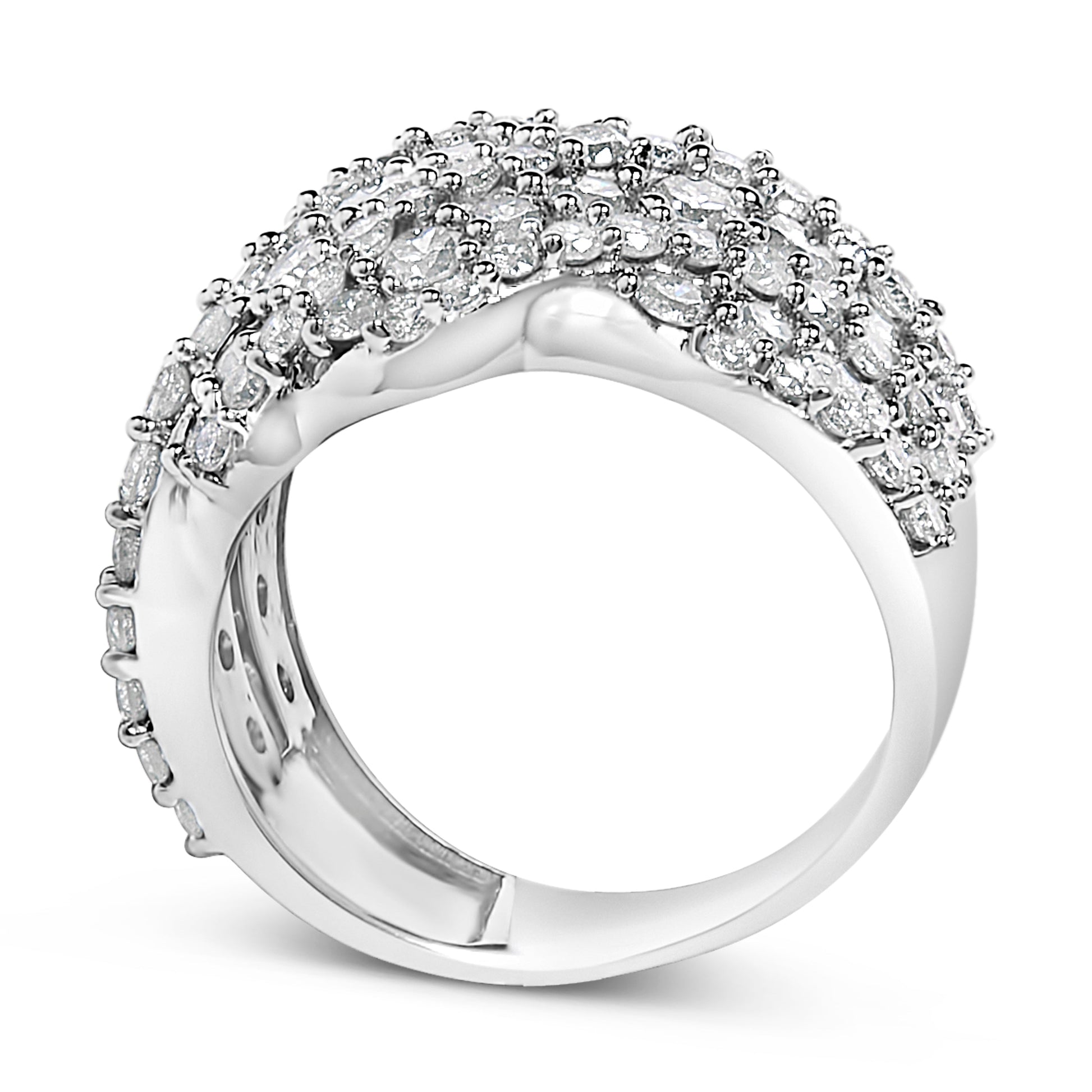 10K White Gold 3.00 Cttw Diamond Multi Row Cluster Band Ring (I-J Color, I3 Clarity) - Size 7 Bids.com