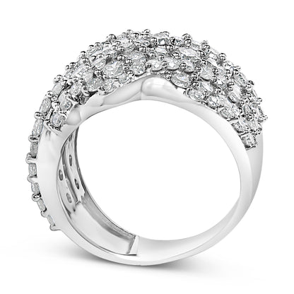 10K White Gold 3.00 Cttw Diamond Multi Row Cluster Band Ring (I-J Color, I3 Clarity) - Size 7 Bids.com