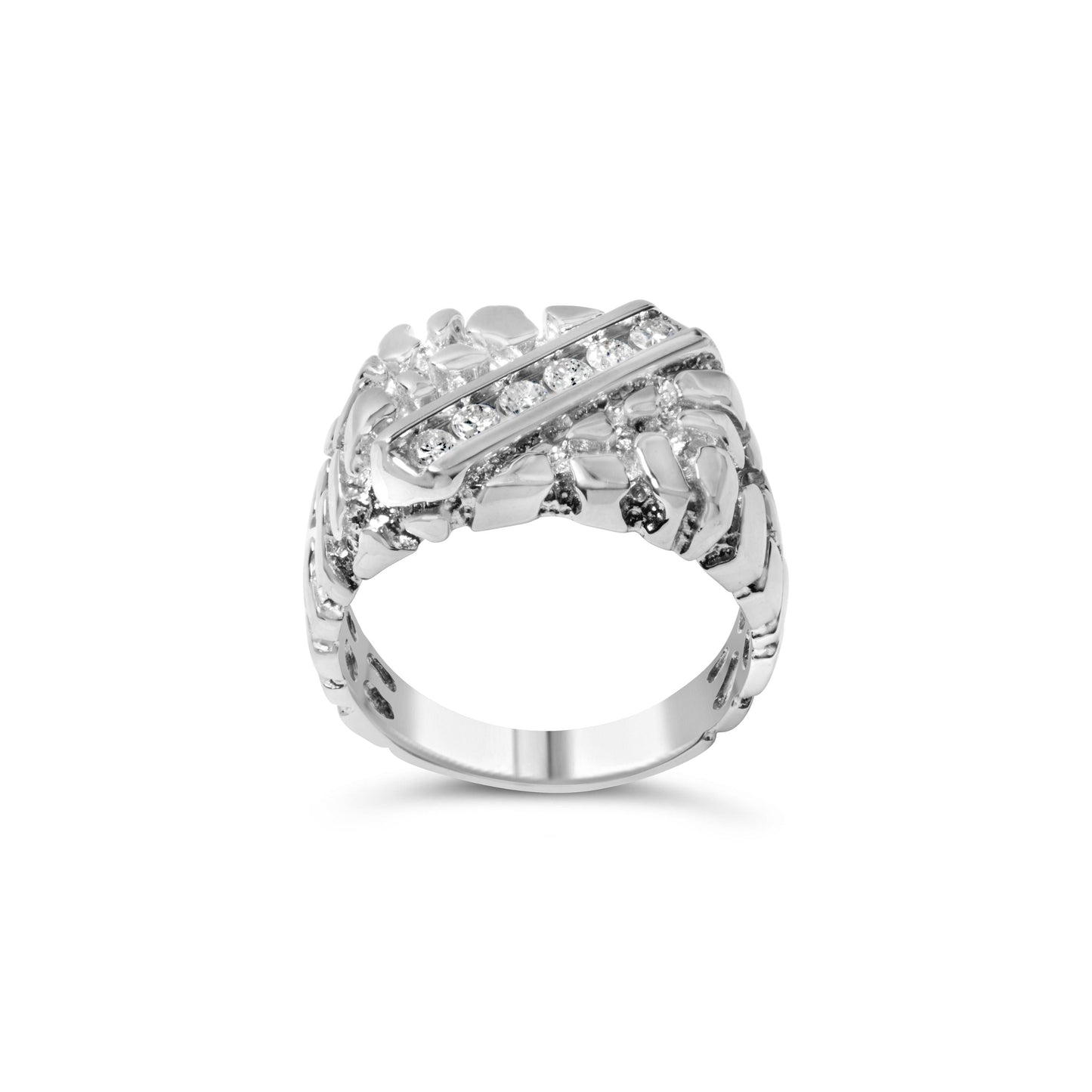 .925 Sterling Silver 1/3 Diamond 6 Stone Rectangle Nugget Gents Ring - Size 10 Bids.com