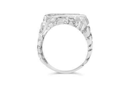 .925 Sterling Silver 1/3 Diamond 6 Stone Rectangle Nugget Gents Ring - Size 10 Bids.com