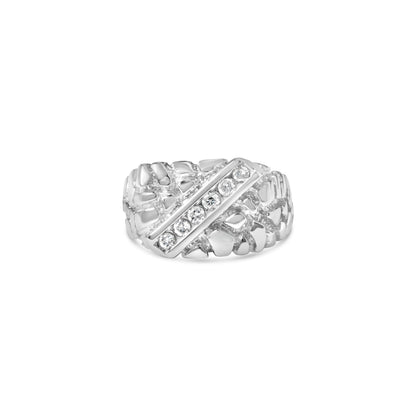 .925 Sterling Silver 1/3 Diamond 6 Stone Rectangle Nugget Gents Ring - Size 10 Bids.com